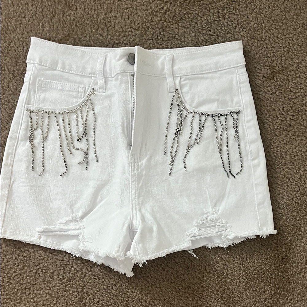 Forever 21 White High Waist Shorts with Silver Chains